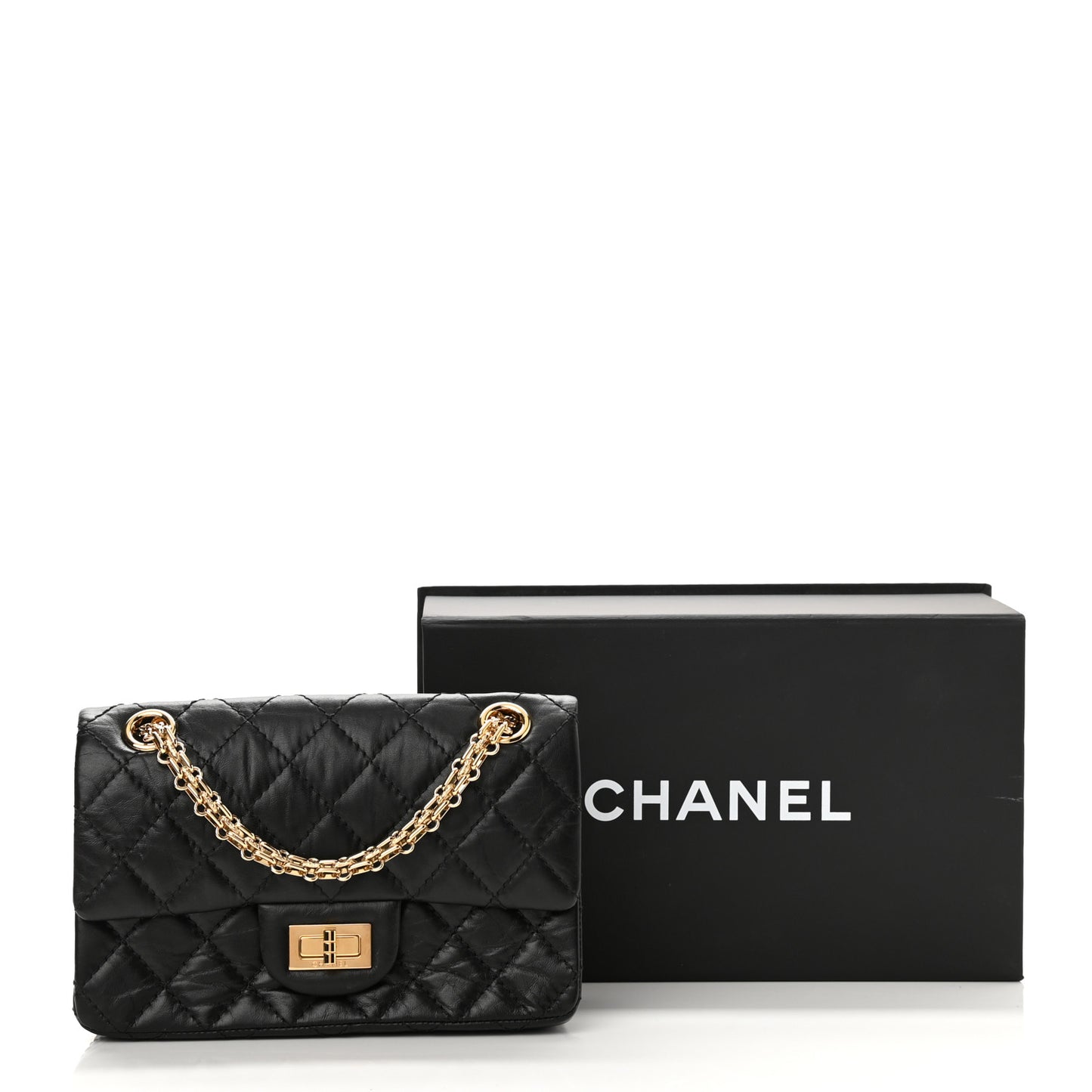 Aged Calfskin Quilted 2.55 Reissue Mini Flap Black