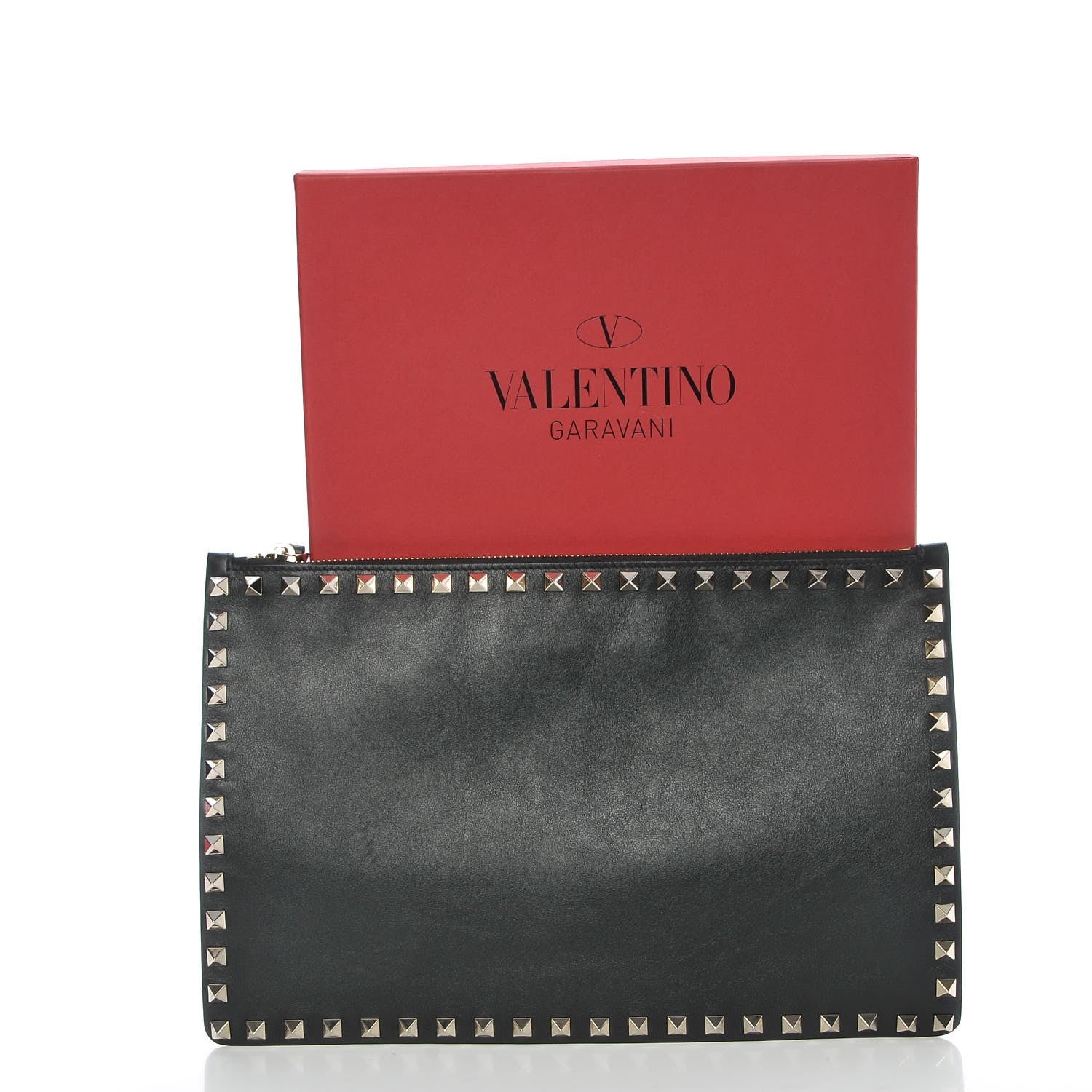 Valentino Garavani Vitello Large Rockstud Zip Pouch Black 8 of 8