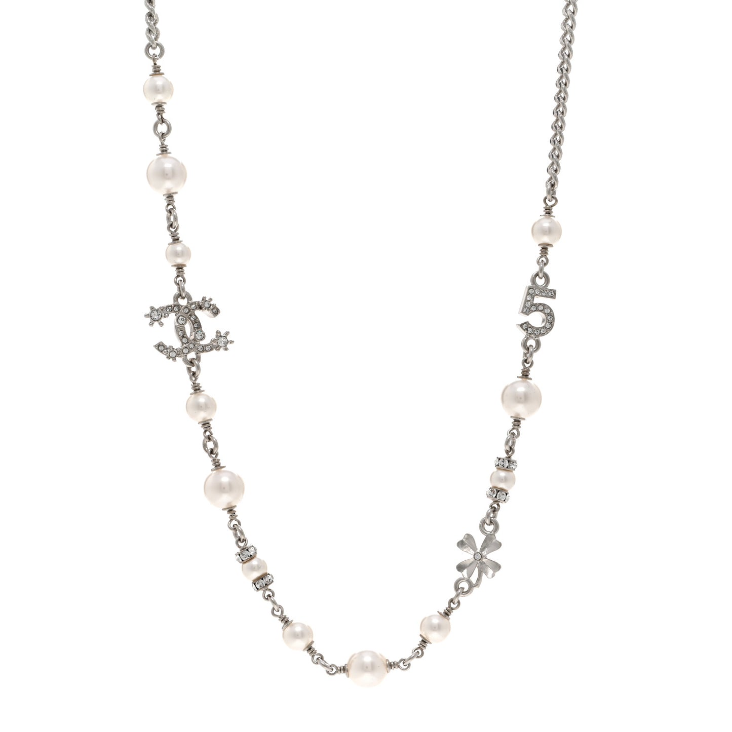 Crystal Pearl Star 5 CC Necklace Silver
