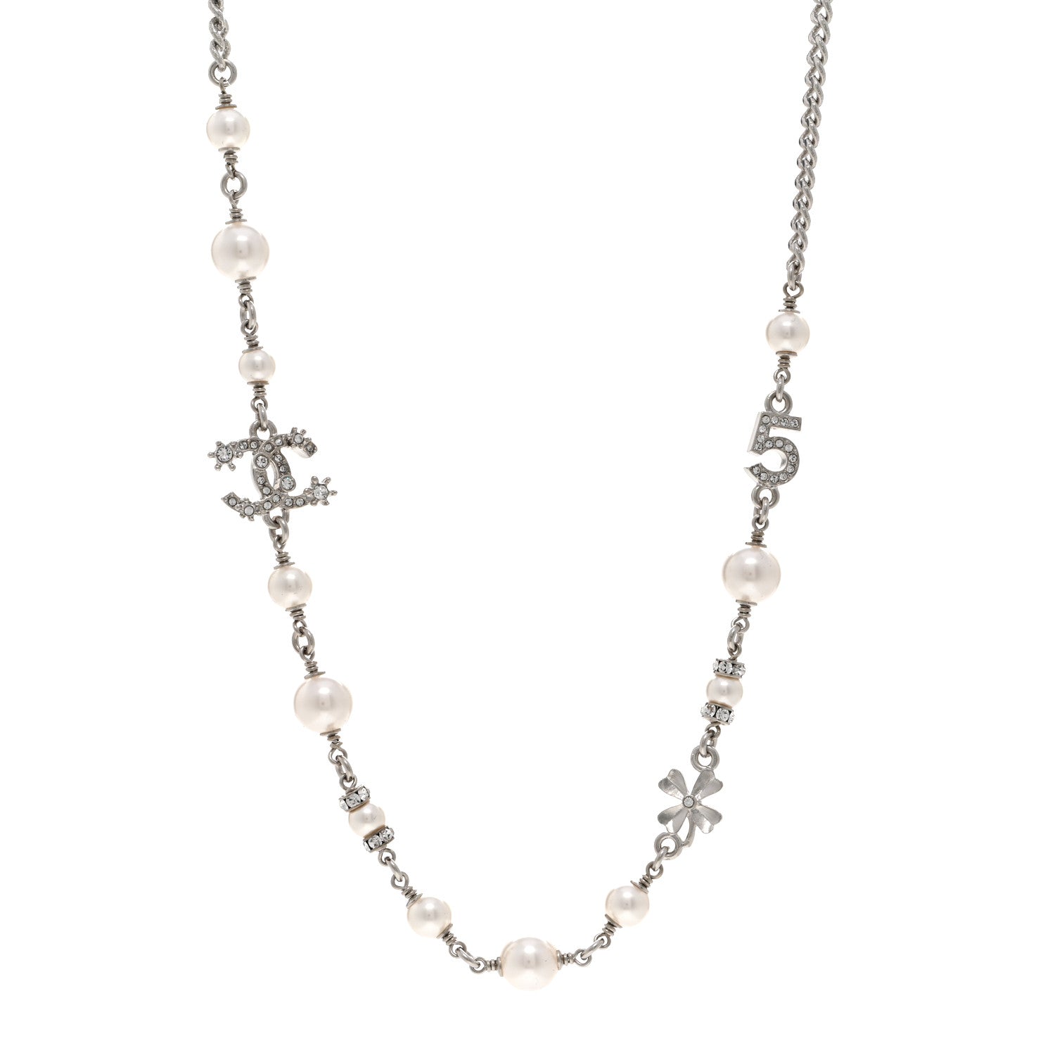 Chanel Crystal Pearl Star 5 CC Necklace Silver 1 of 5