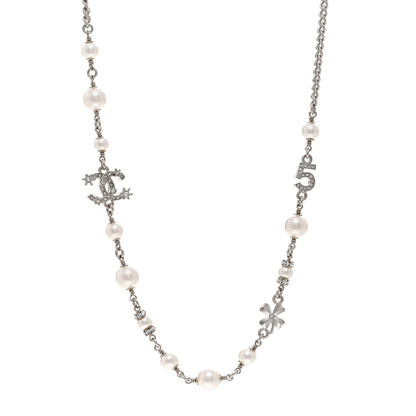 Chanel Crystal Pearl Star 5 CC Necklace Silver 1 of 5