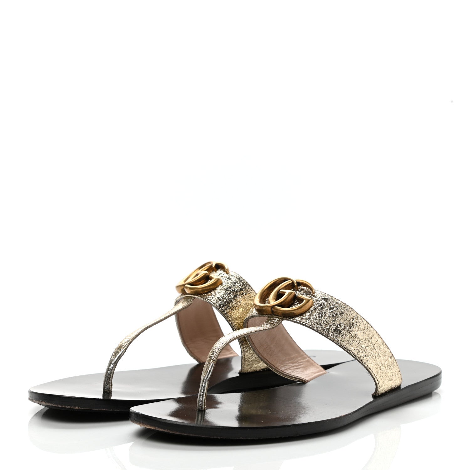 Gucci Nappa Silk Galassia GG Marmont Thong Flat Sandals 37 Platino 3 of 9