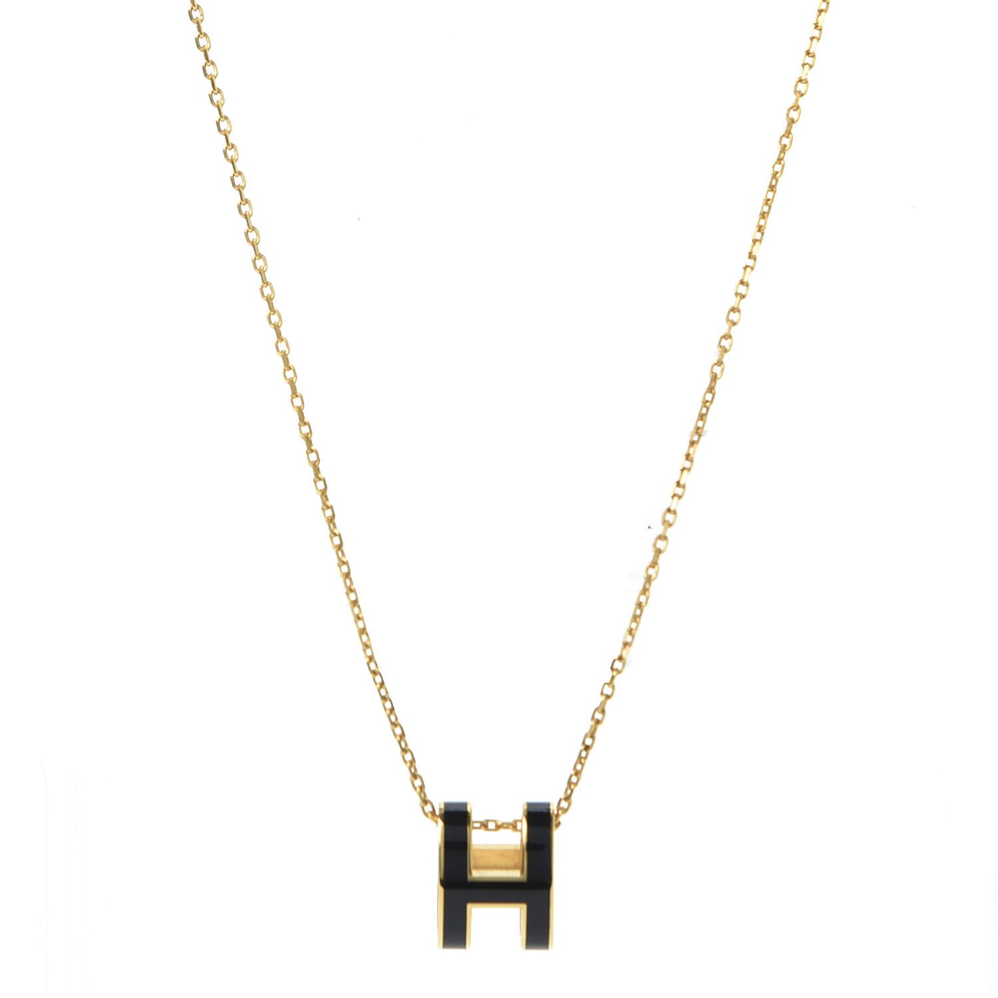 Lacquered Gold Pop H Pendant Necklace Black