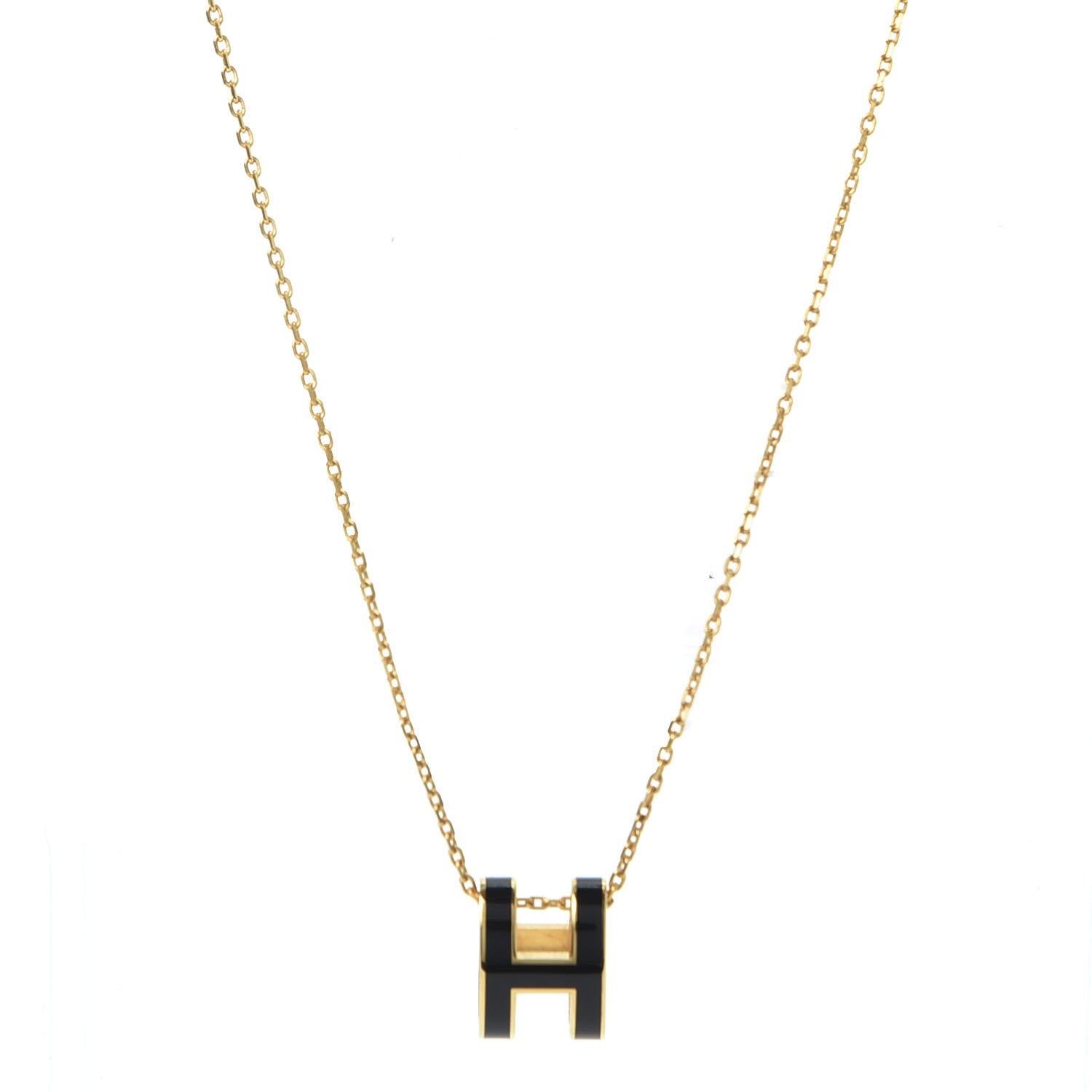 Hermes Lacquered Gold Pop H Pendant Necklace Black 1 of 5
