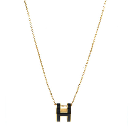 Hermes Lacquered Gold Pop H Pendant Necklace Black 1 of 5
