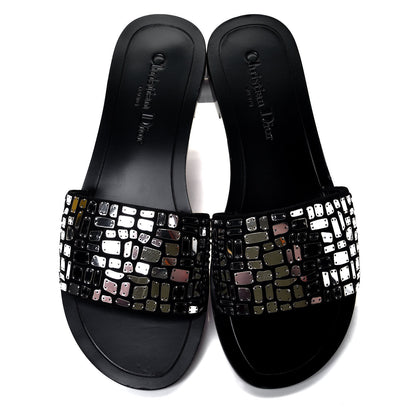 Christian Dior Embroidered Mirror Club Sandal 38 Black Silver 5 of 11