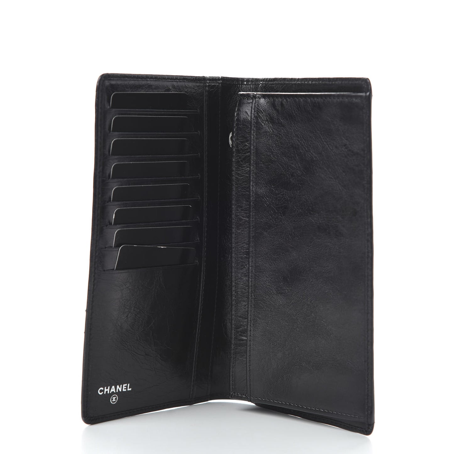 Aged Calfskin Quilted Cambon Yen Wallet Black