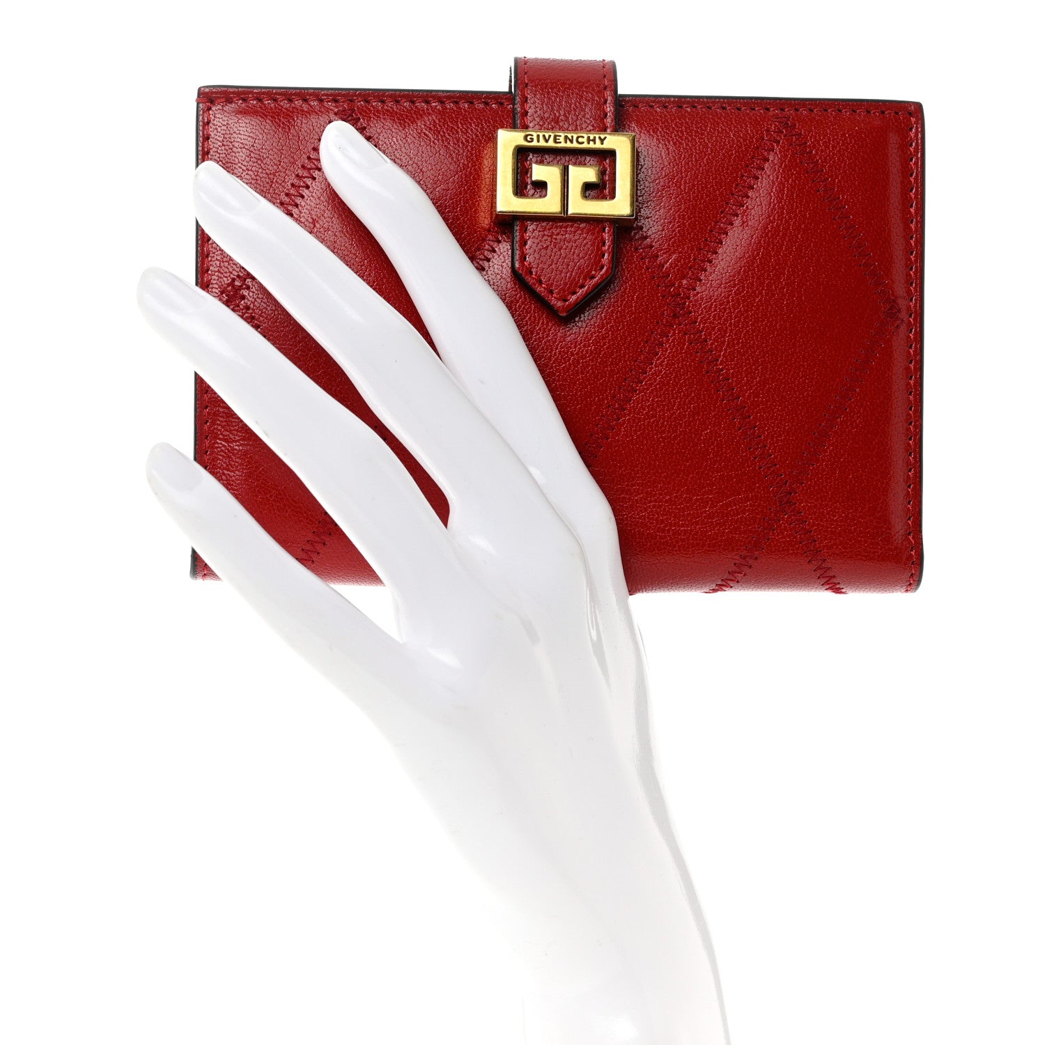 Givenchy Goatskin Diamond Quilted GV3 Medium Wallet Vermillion 2 of 7
