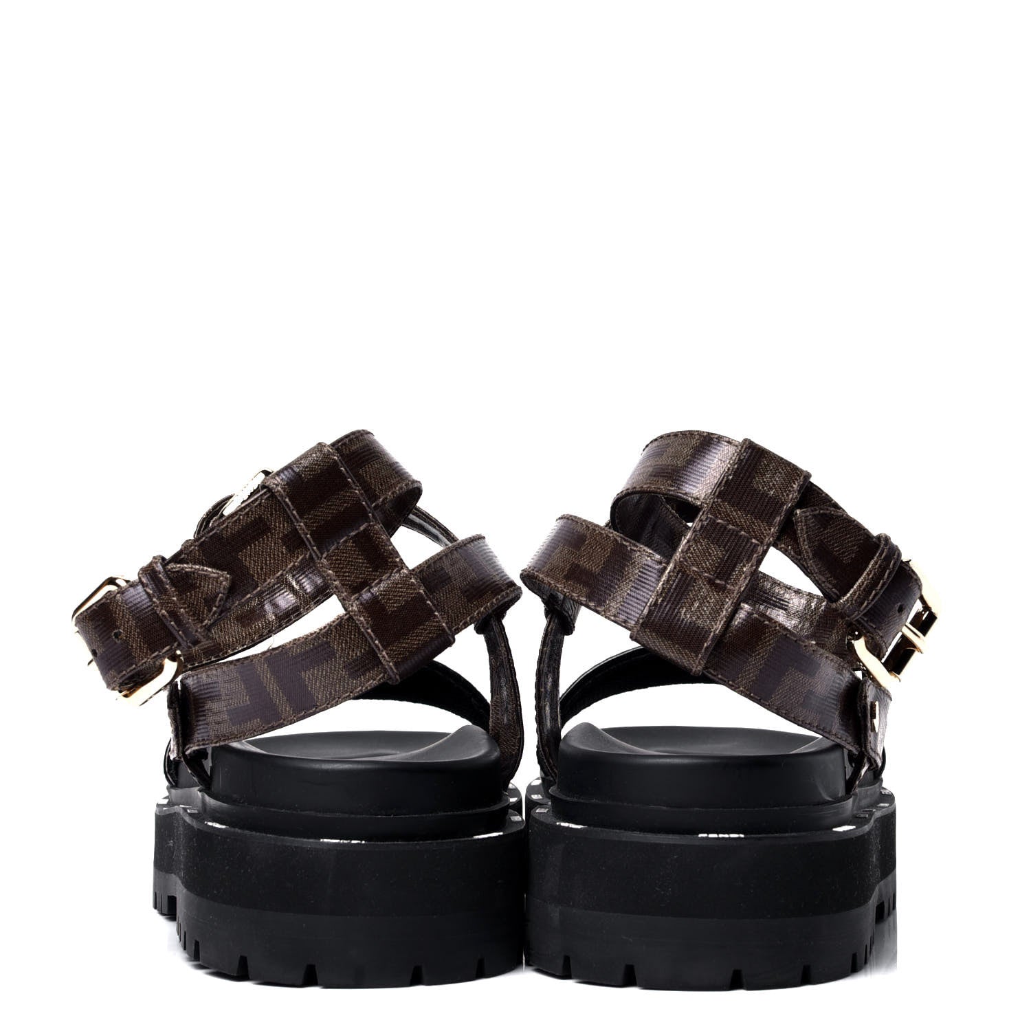 Fendi Vernice High-Tech Glazed Fabric FF Lug Sole Platform Sandals 40 Black Tobacco Moro 4 of 6