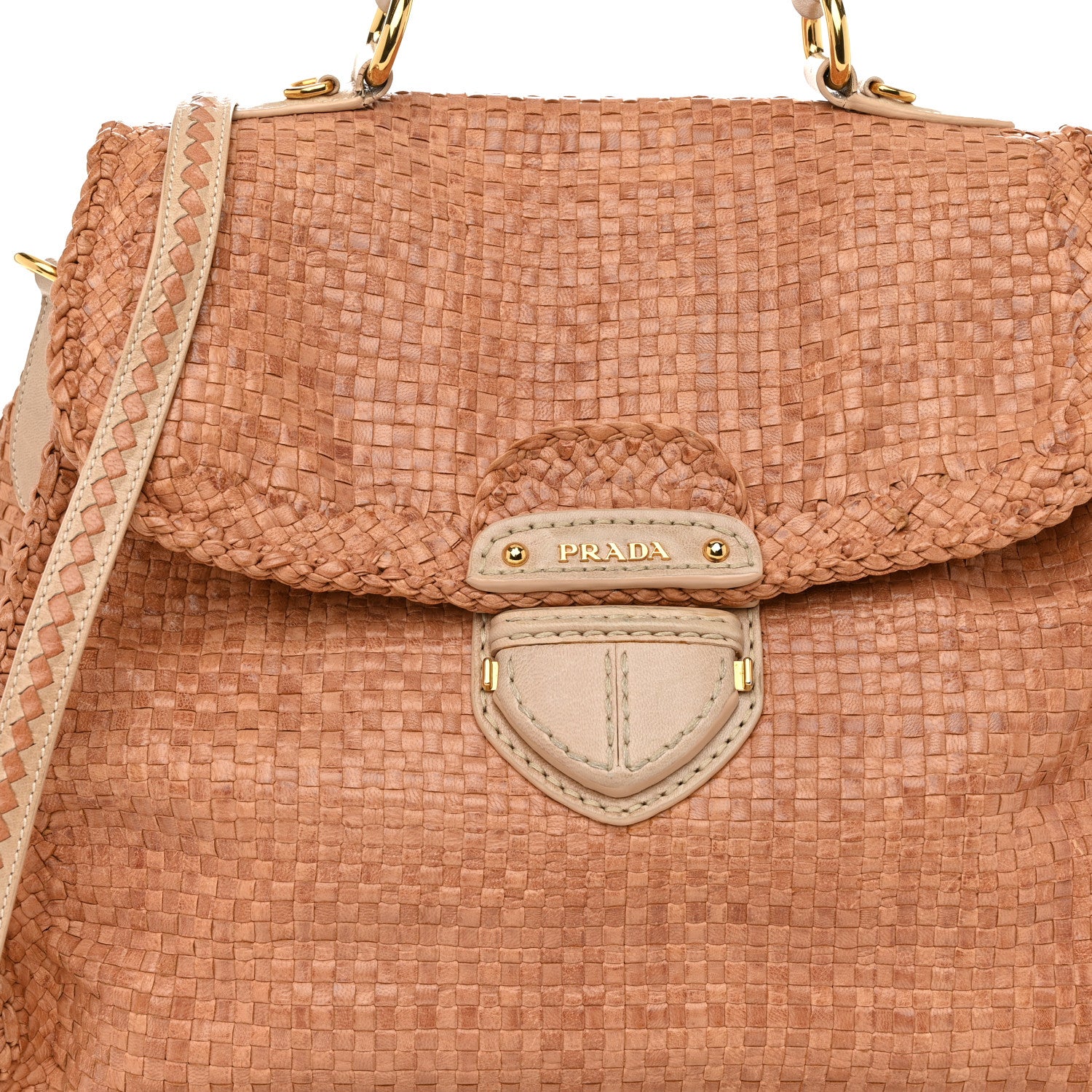 Prada Madras Woven Top Handle Satchel Beige 1543737 – FASHIONPHILE