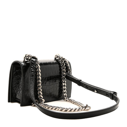 Alexander McQueen Calfskin Shiny Crocodile Embossed Jeweled Satchel Black 3 of 10
