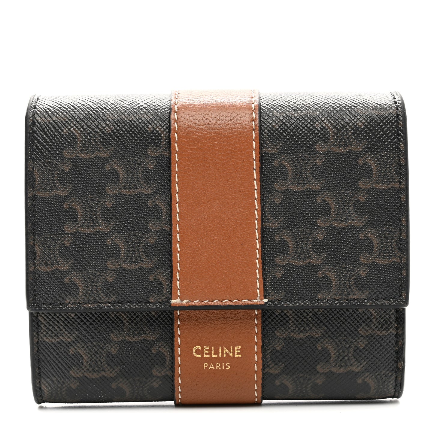 Canvas Triomphe Lambskin Folded Compact Wallet Tan