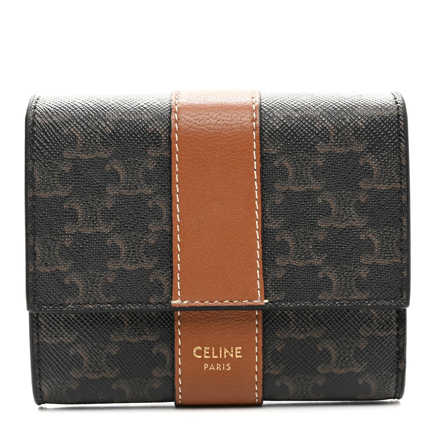 Celine Canvas Triomphe Lambskin Folded Compact Wallet Tan 1 of 11