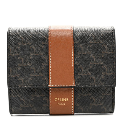 Celine Canvas Triomphe Lambskin Folded Compact Wallet Tan 1 of 11