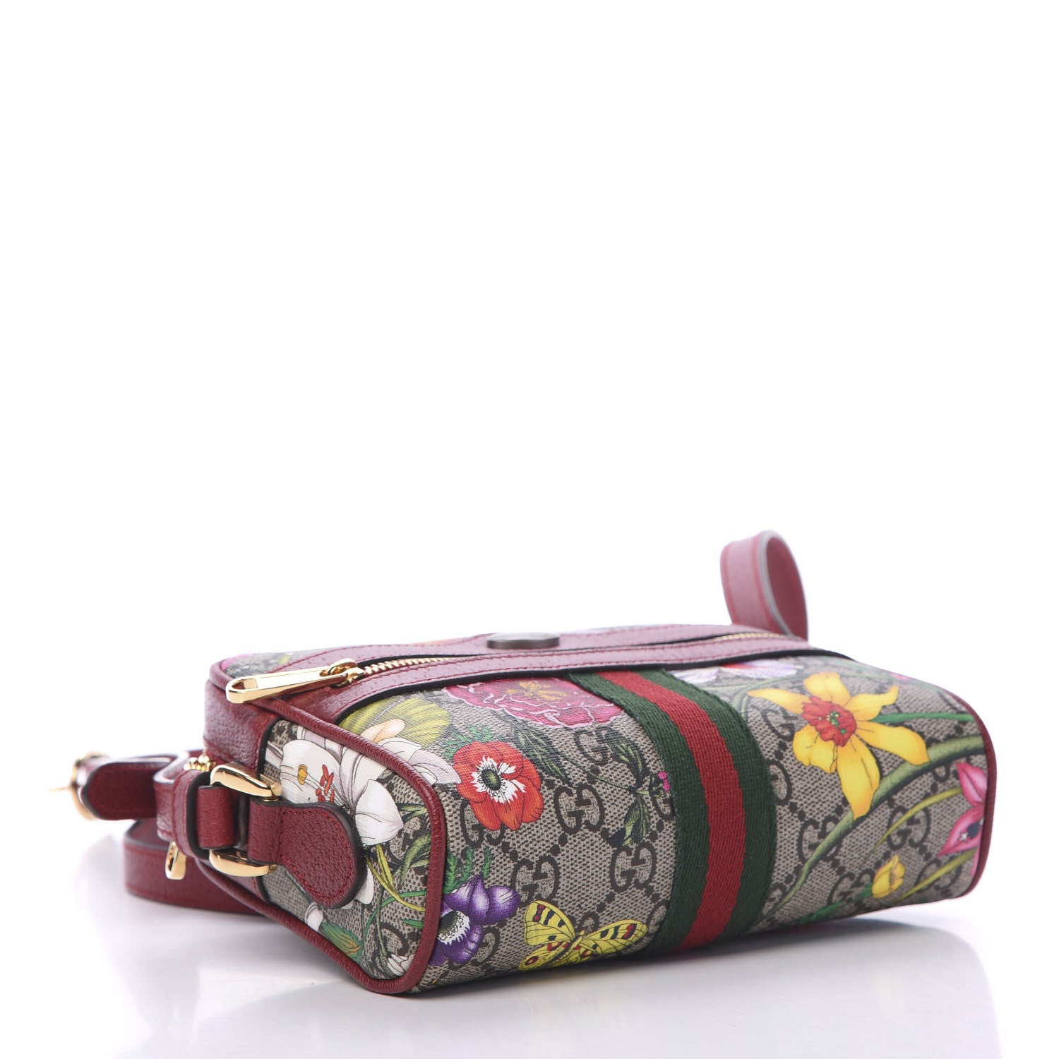 Gucci GG Supreme Monogram Flora Web Mini Ophidia Shoulder Bag Red 3 of 10