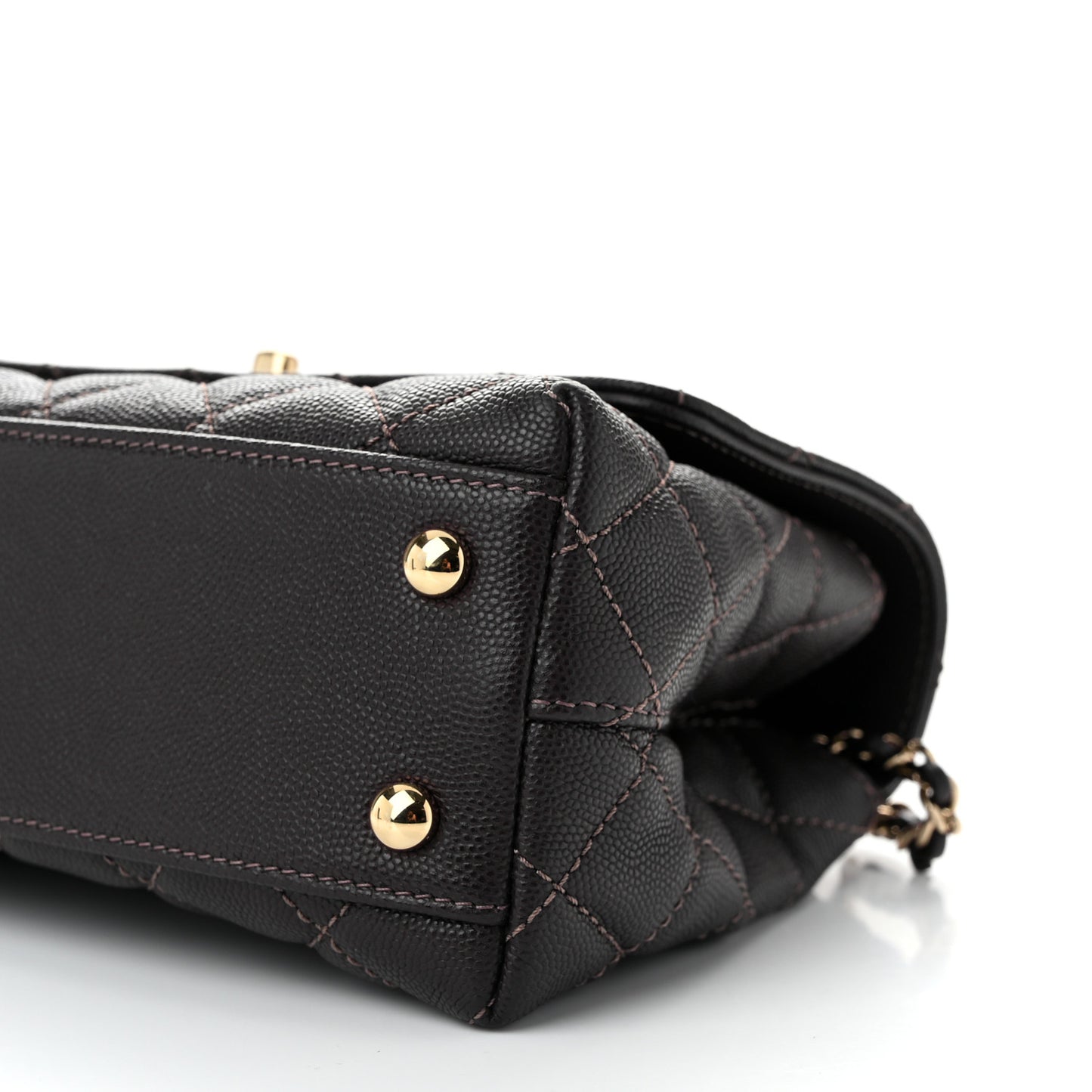 Caviar Quilted Lizard Embossed Mini Coco Handle Flap Dark Brown