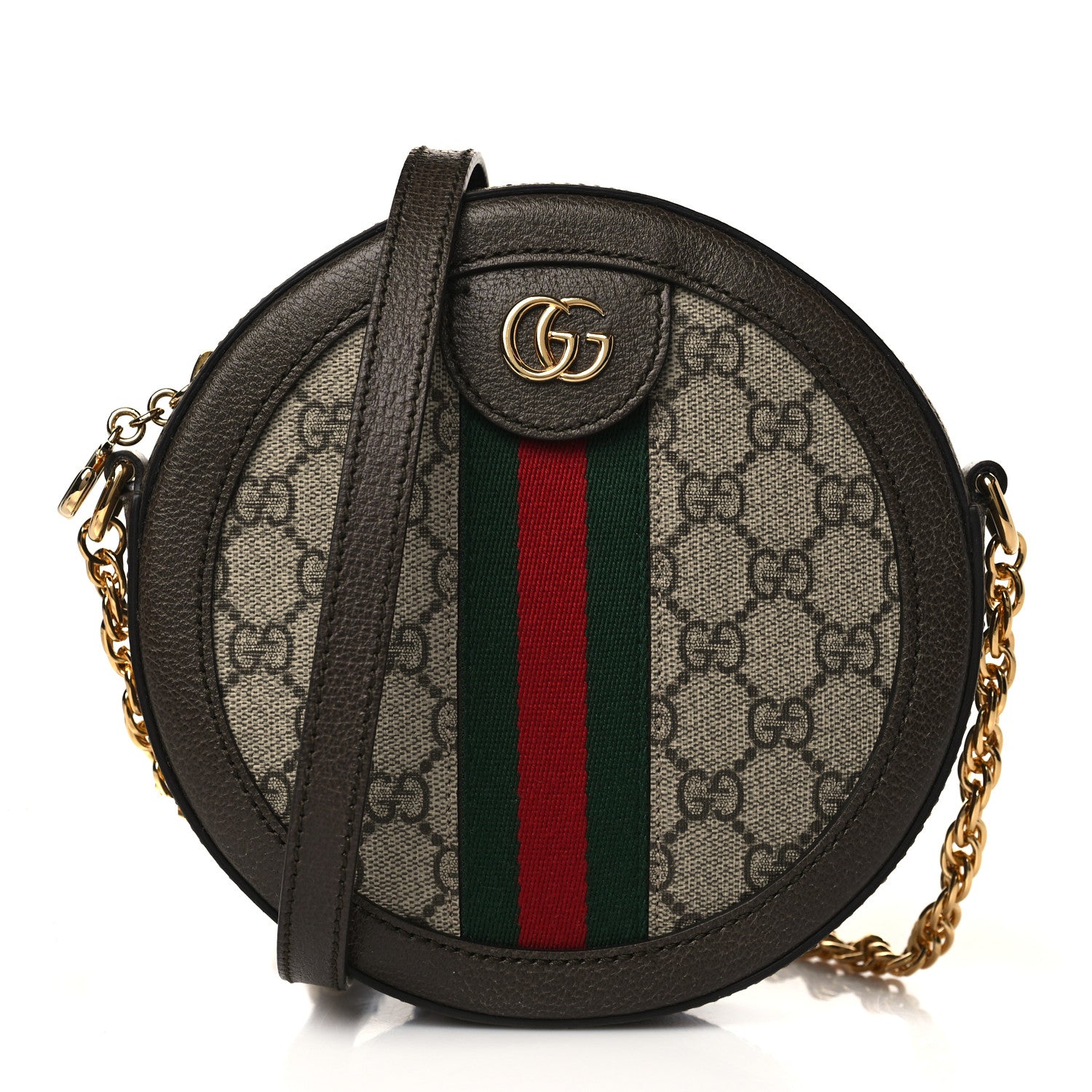 Gucci GG Supreme Monogram Web Mini Ophidia Round Shoulder Bag Brown 1 of 9