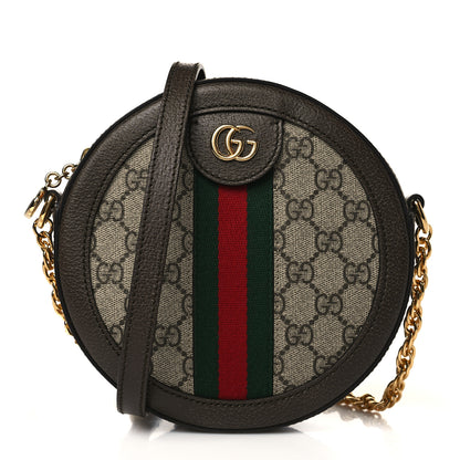 Gucci GG Supreme Monogram Web Mini Ophidia Round Shoulder Bag Brown 1 of 9