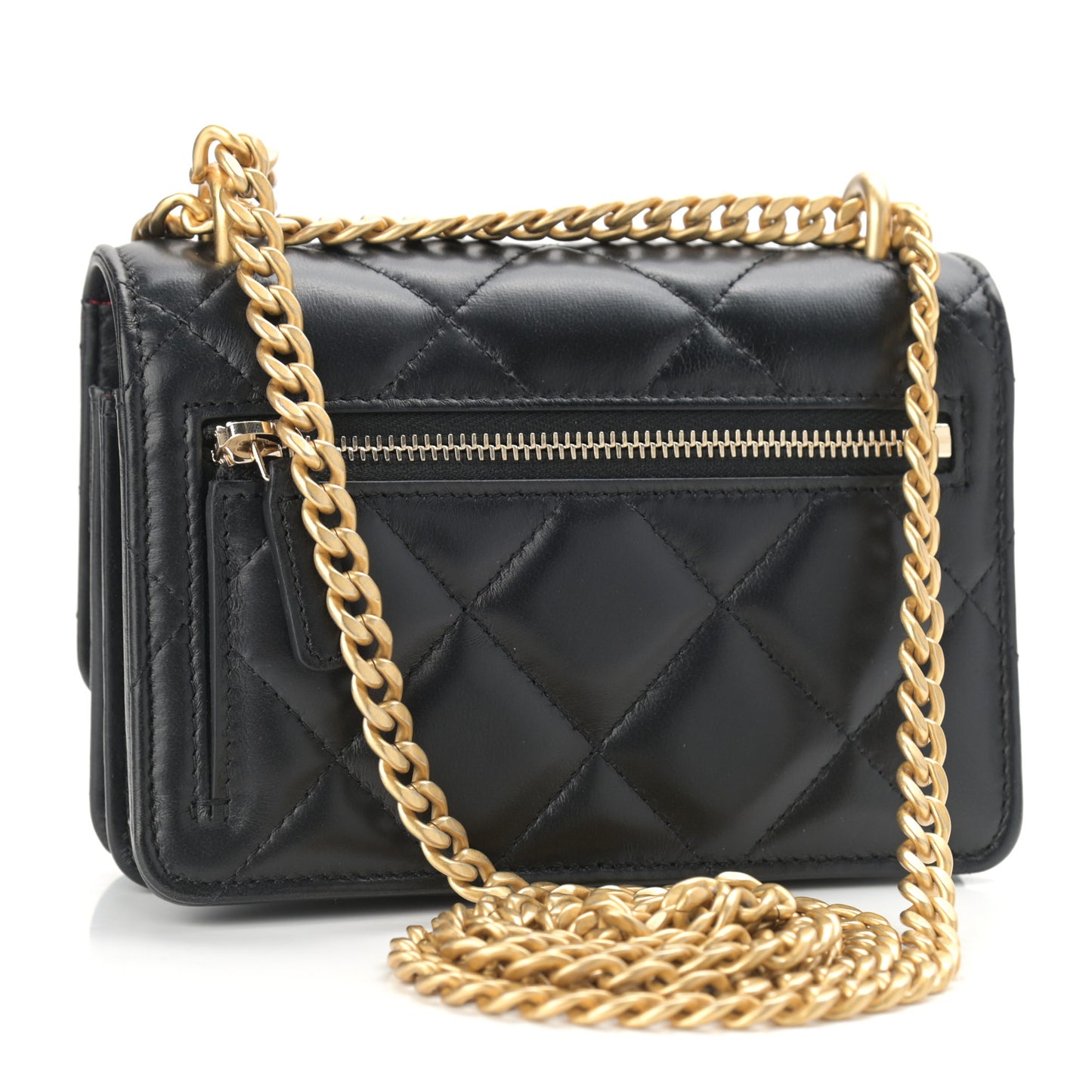 Lambskin Enamel Quilted Pending CC Clutch With Chain Black