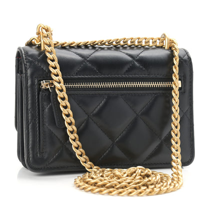 Chanel Lambskin Enamel Quilted Pending CC Clutch With Chain Black 2 of 8