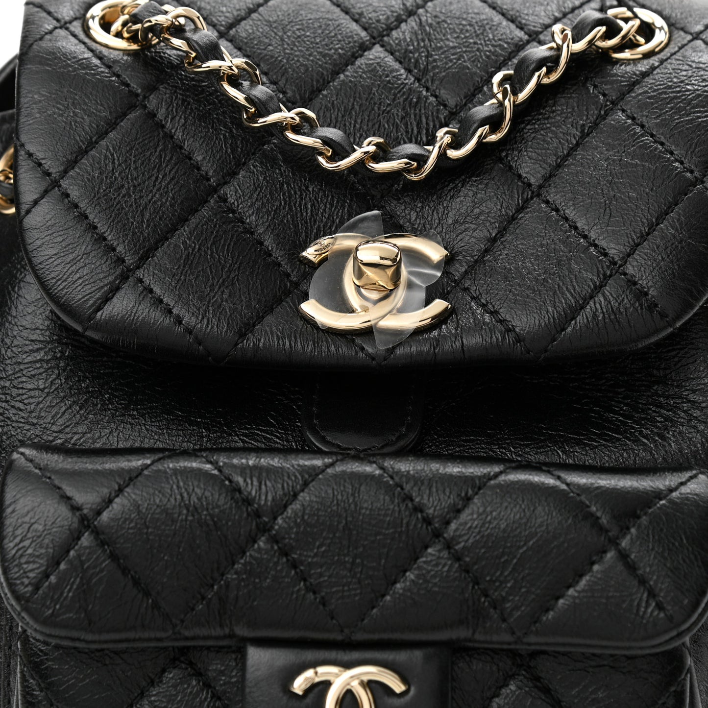 Glazed Aged Calfskin Quilted Small Duma Drawstring Backpack Black