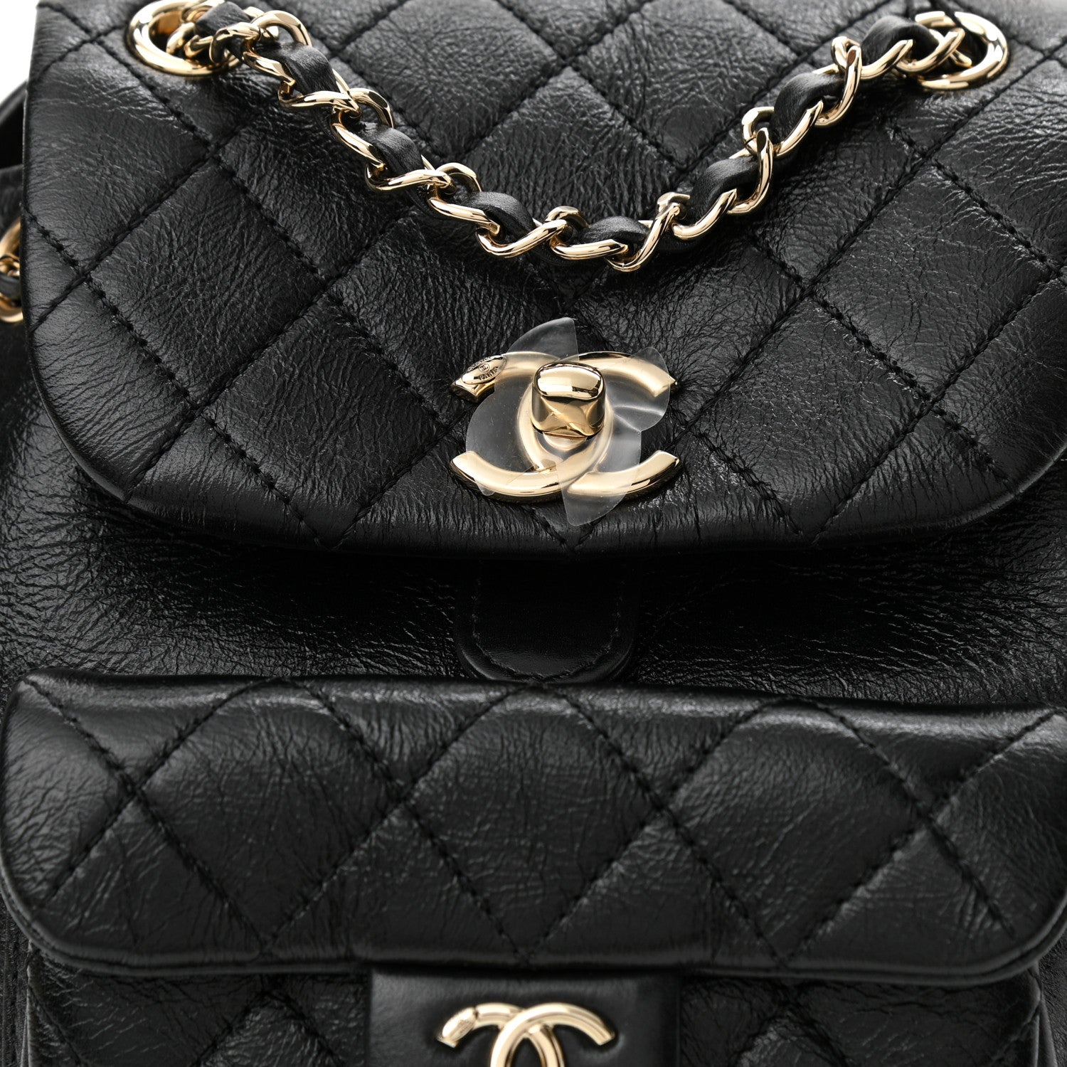 Chanel Glazed Aged Calfskin Quilted Small Duma Drawstring Backpack Black 8 of 10