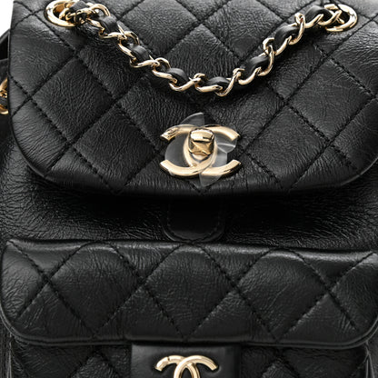 Chanel Glazed Aged Calfskin Quilted Small Duma Drawstring Backpack Black 8 of 10
