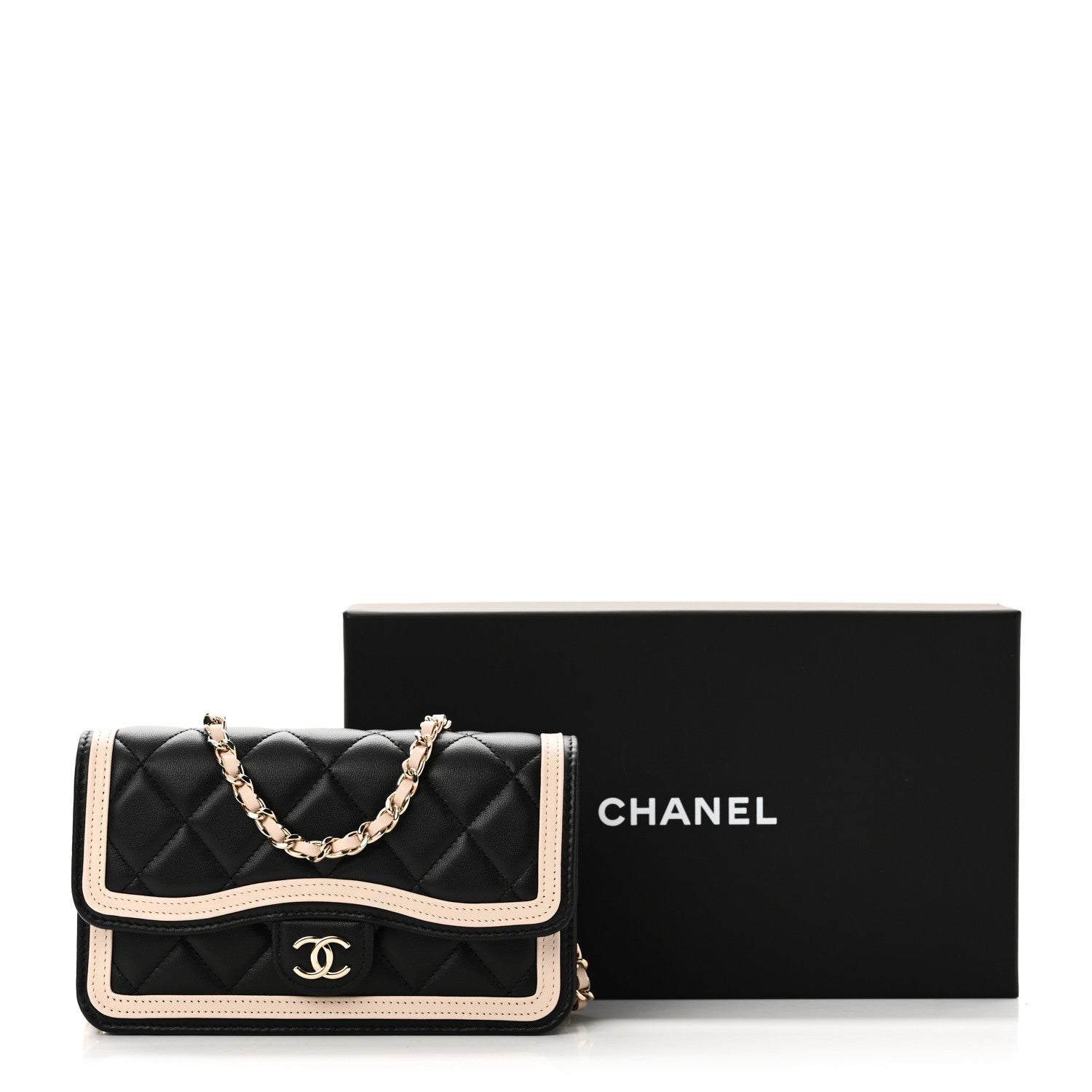 Chanel Lambskin Quilted Flap Phone Holder With Chain Black Beige 12 of 12