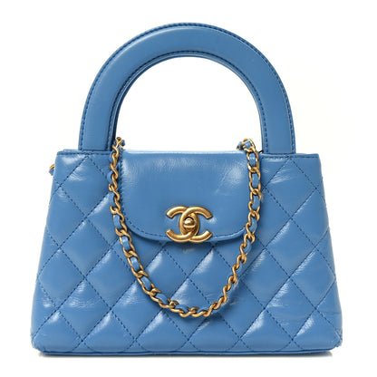 Chanel Shiny Aged Calfskin Quilted Nano Kelly Shopper Blue 1 of 11