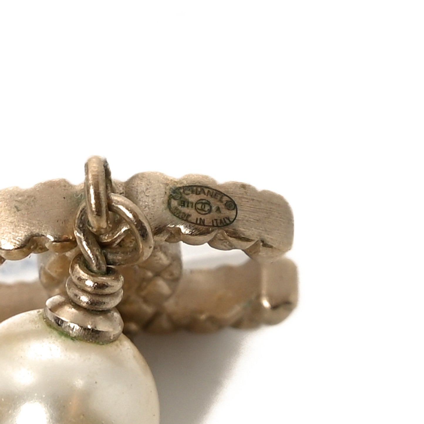Pearl Quilted CC Drop Earrings Gold