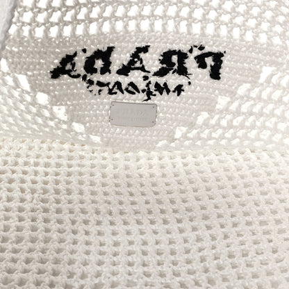 Prada Yarn Raffia Effect Crochet Logo Embroidered Shopping Tote Bag White 5 of 11