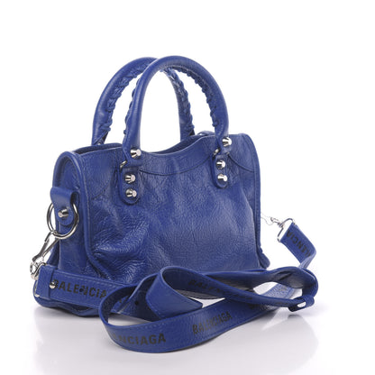 Balenciaga Agneau Classic Silver Hardware Mini City Logo Strap Bleu Electric Black 3 of 10
