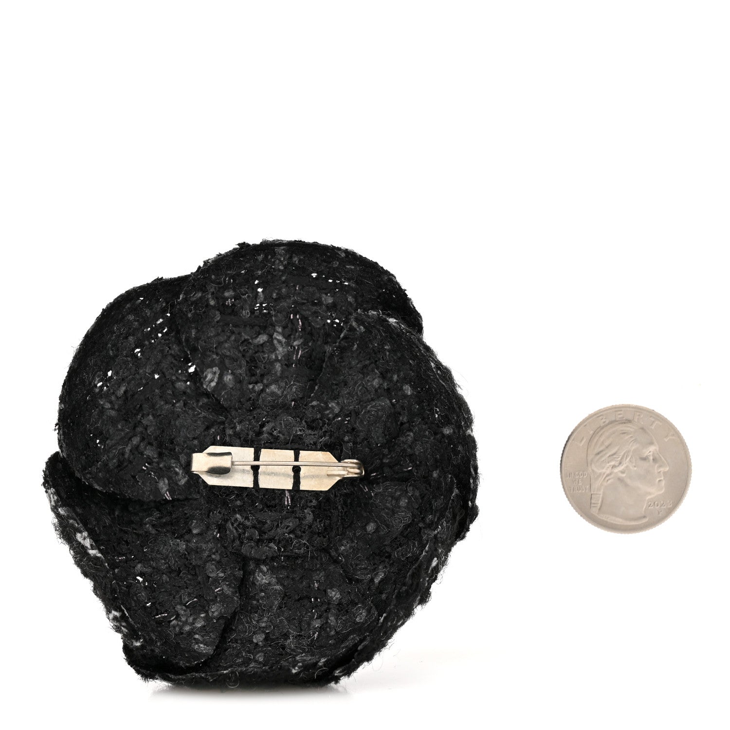 Chanel Tweed Camellia CC Pin Brooch Black 2 of 3