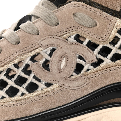 Chanel Suede Calfskin Embroidered CC Sneakers 39 Beige Black 10 of 11