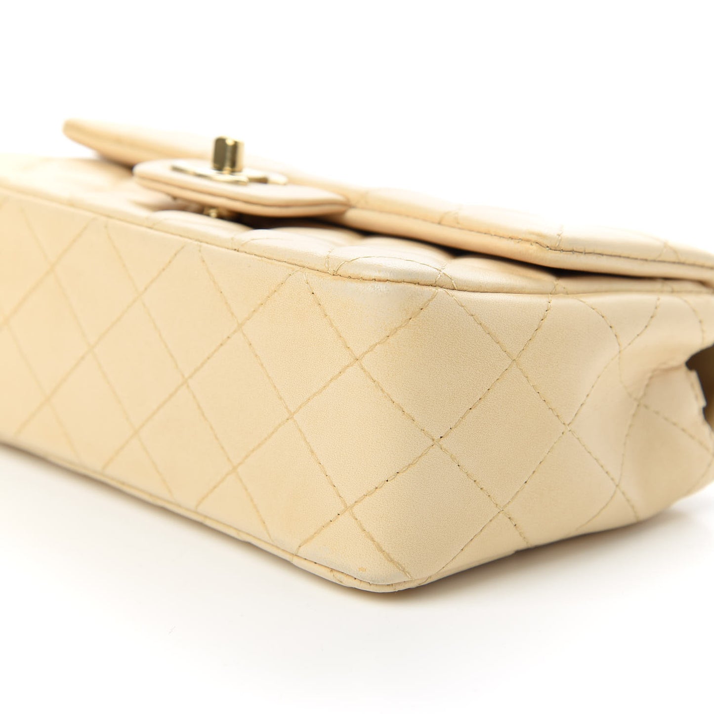 Lambskin Quilted Mini Rectangular Flap Beige