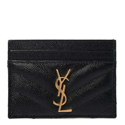 Saint Laurent Grain De Poudre Matelasse Chevron Monogram Credit Card Case Black 1 of 3