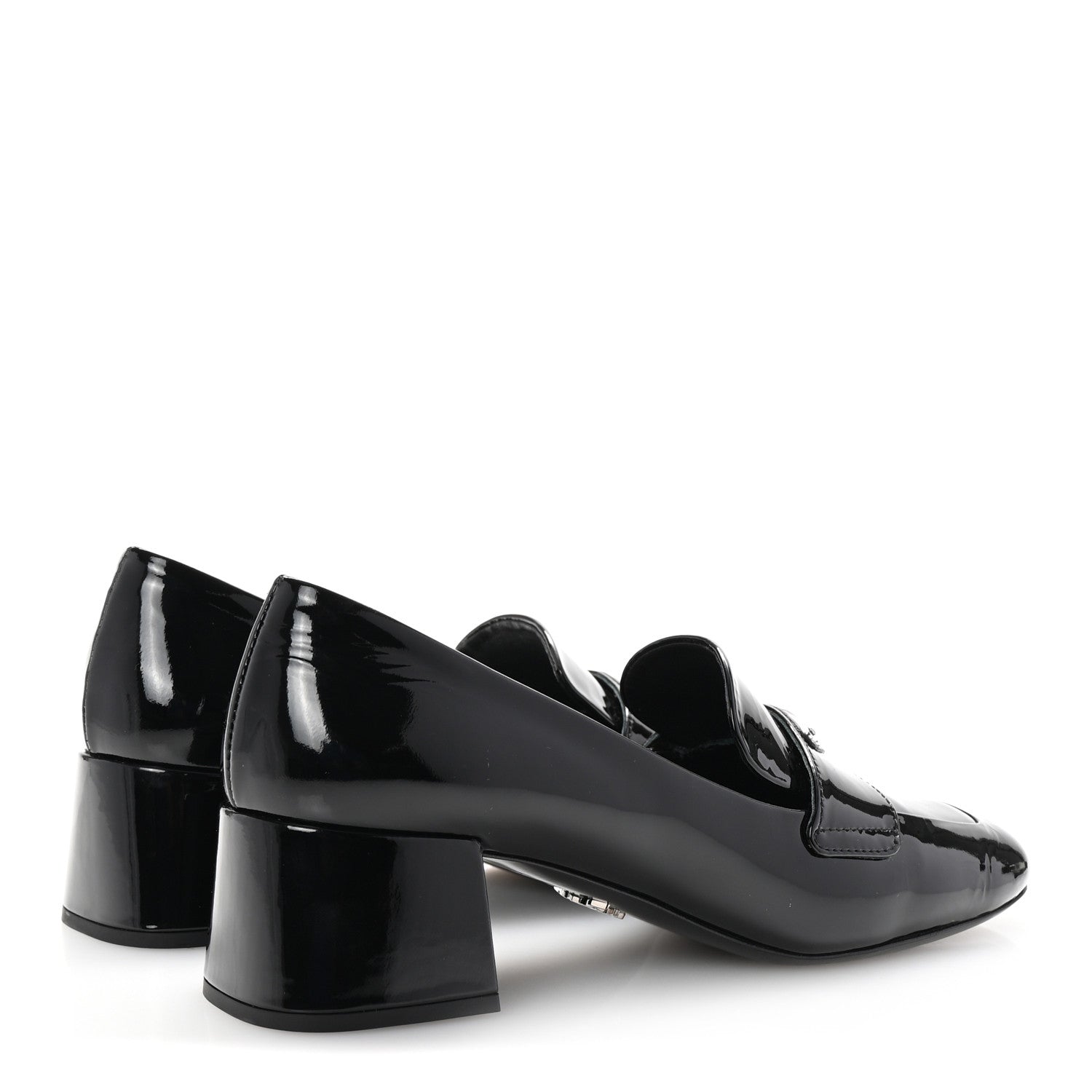 Prada Vernice Metal Triangle Logo 45mm Loafer Pumps 38 Black 5 of 9