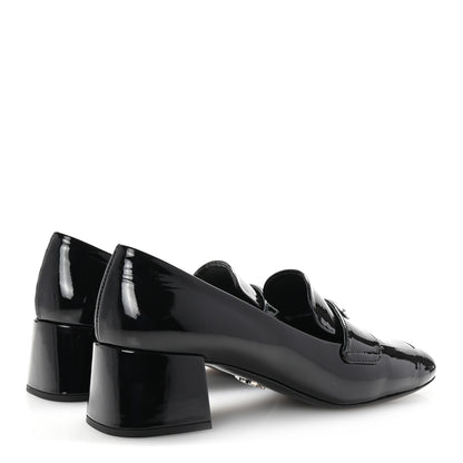 Prada Vernice Metal Triangle Logo 45mm Loafer Pumps 38 Black 5 of 9