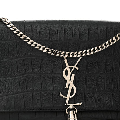 Saint Laurent Calfskin Crocodile Embossed Medium Classic Monogram Kate Tassel Satchel Black 8 of 13