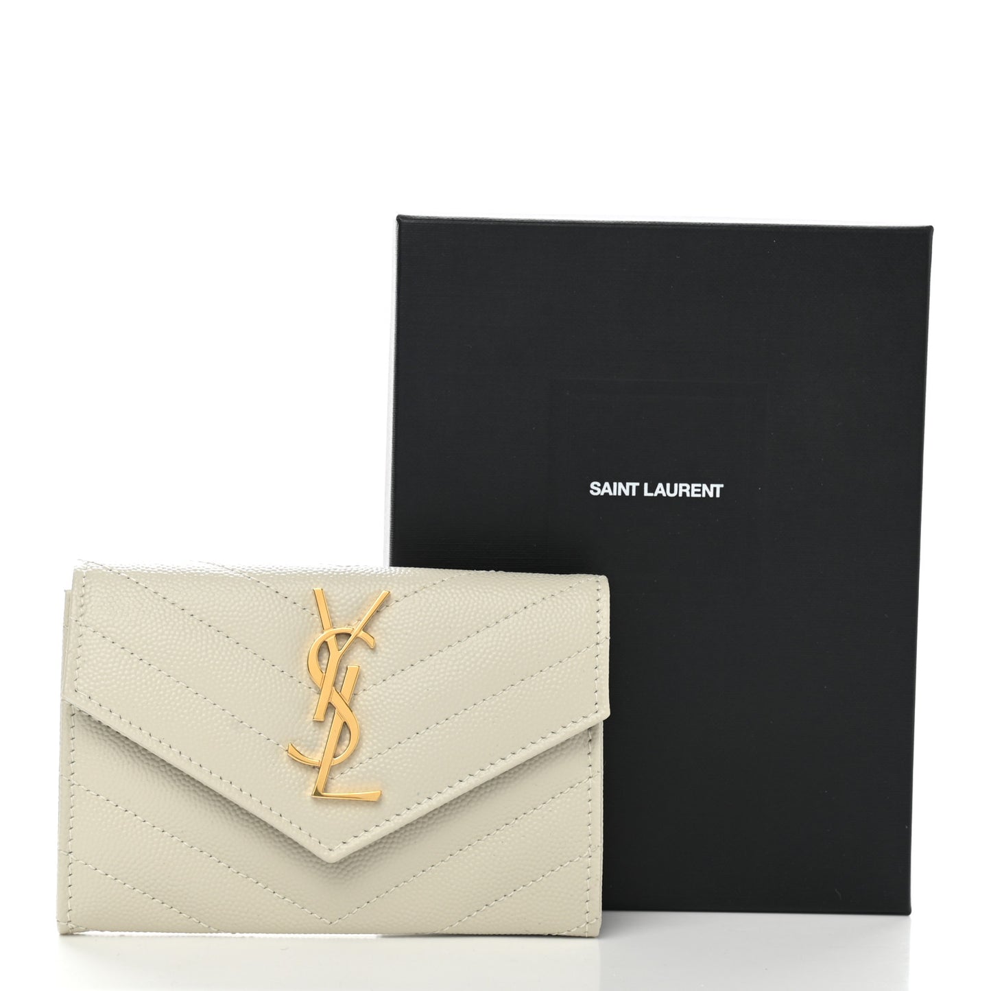 Grain De Poudre Matelasse Chevron Small Monogram Envelope Wallet Crema Soft