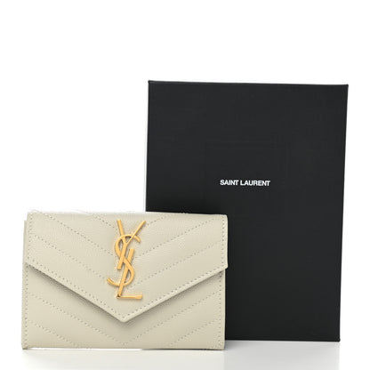 Saint Laurent Grain De Poudre Matelasse Chevron Small Monogram Envelope Wallet Crema Soft 8 of 8