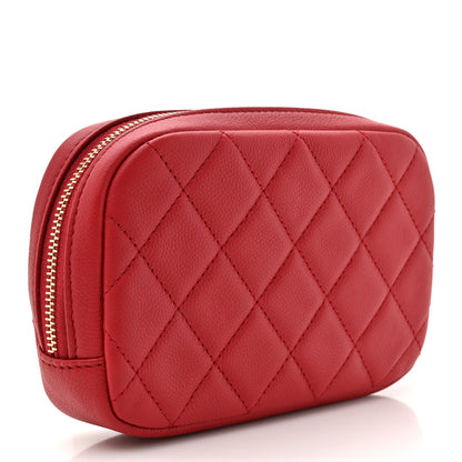 Chanel Caviar Quilted Small Curvy Pouch Cosmetic Case Dark Red 3 of 8