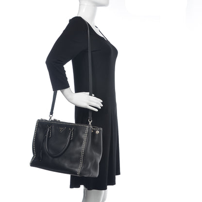 Prada City Calf Hand Stitched Medium Galleria Double Zip Tote Black 2 of 19