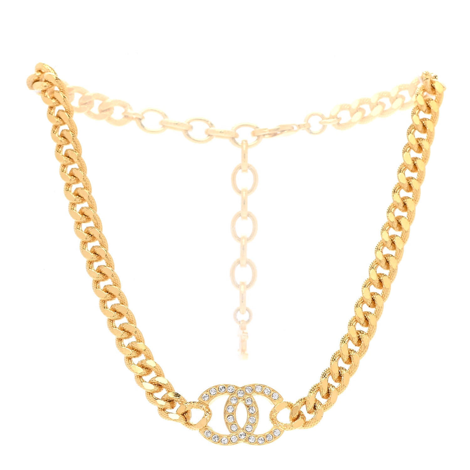 Chanel Crystal Chain Link CC Choker Necklace Gold 3 of 7