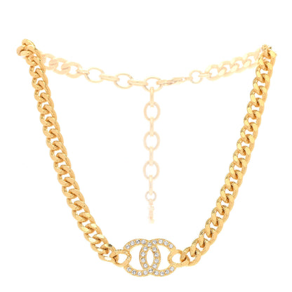 Chanel Crystal Chain Link CC Choker Necklace Gold 3 of 7