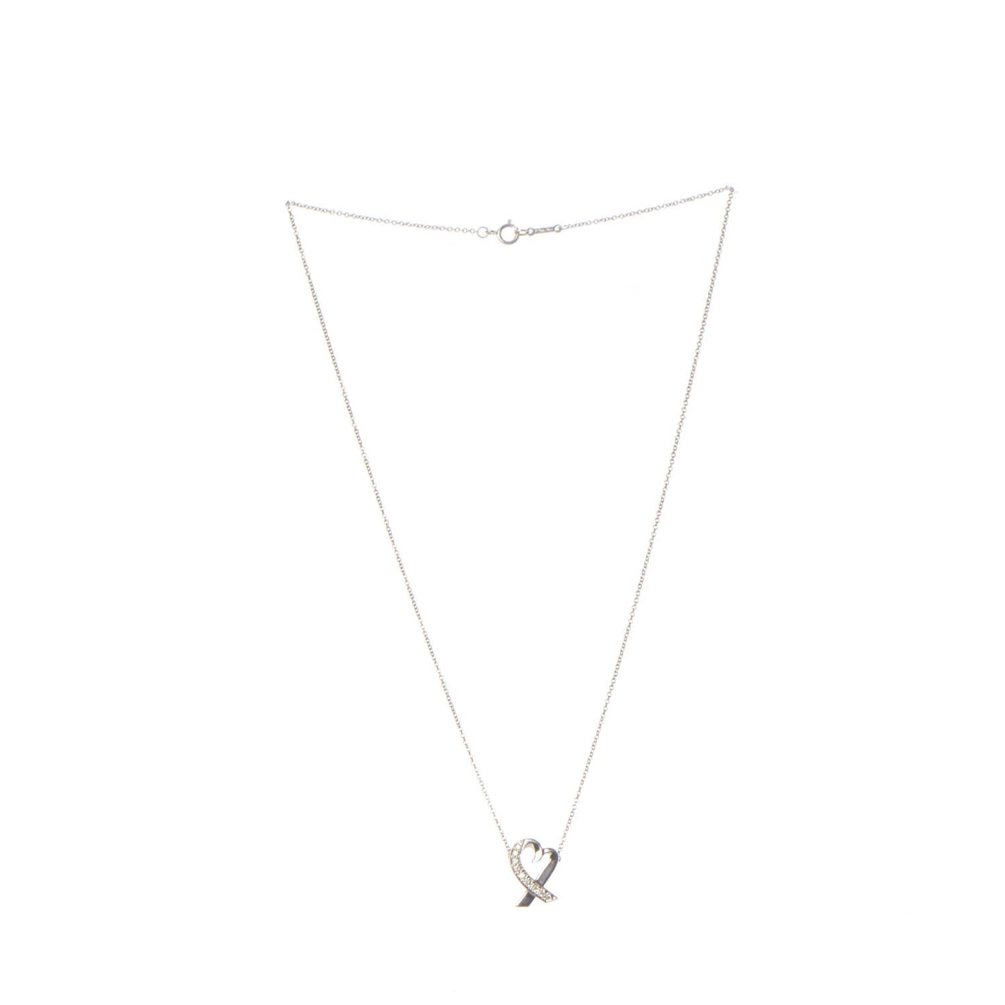 18K White Gold Diamond Small Paloma Picasso Loving Heart Necklace