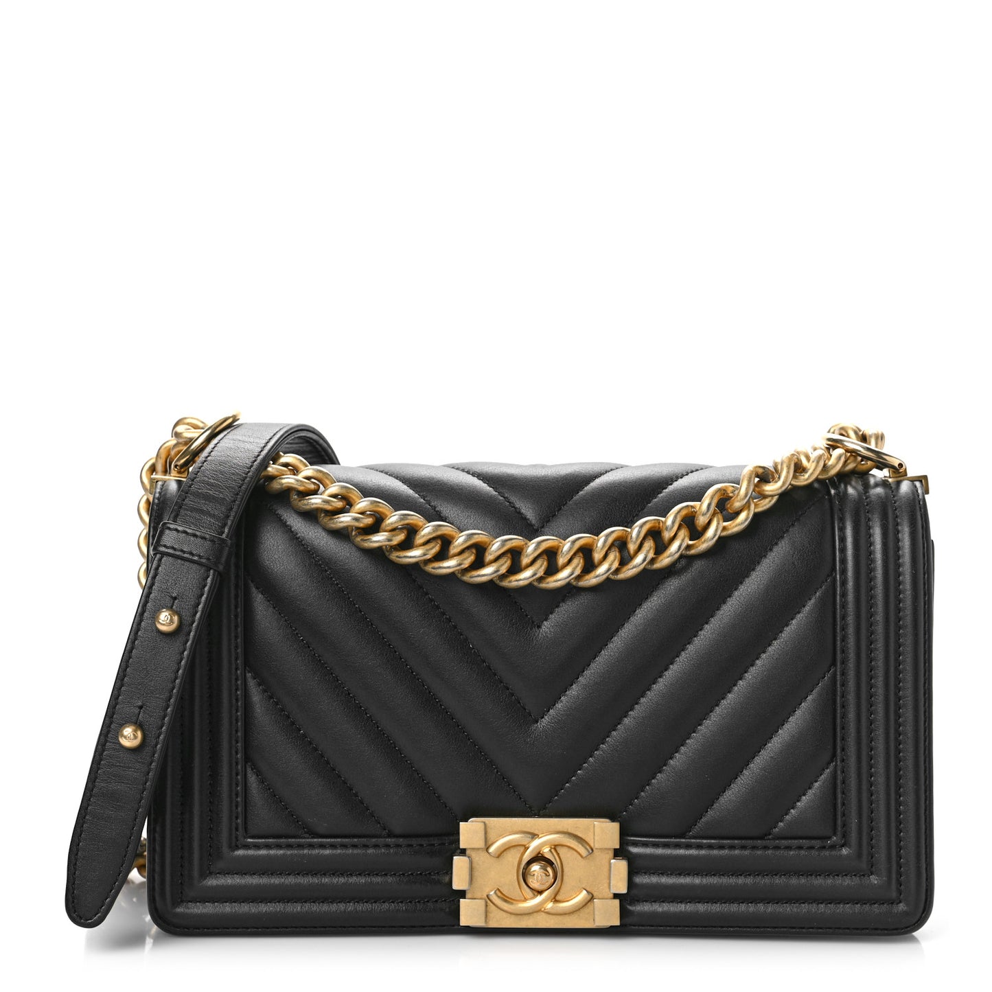 Lambskin Chevron Quilted Medium Boy Flap Black