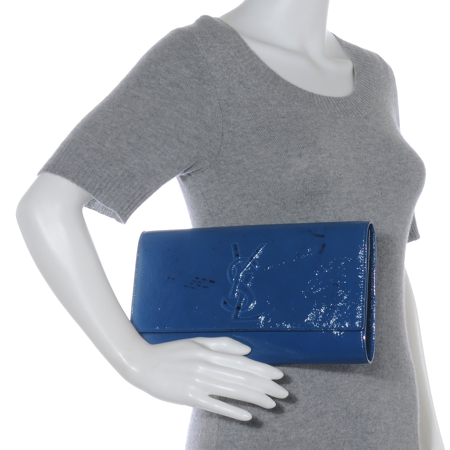 Textured Patent Large Belle de Jour Clutch Cobalt Blue