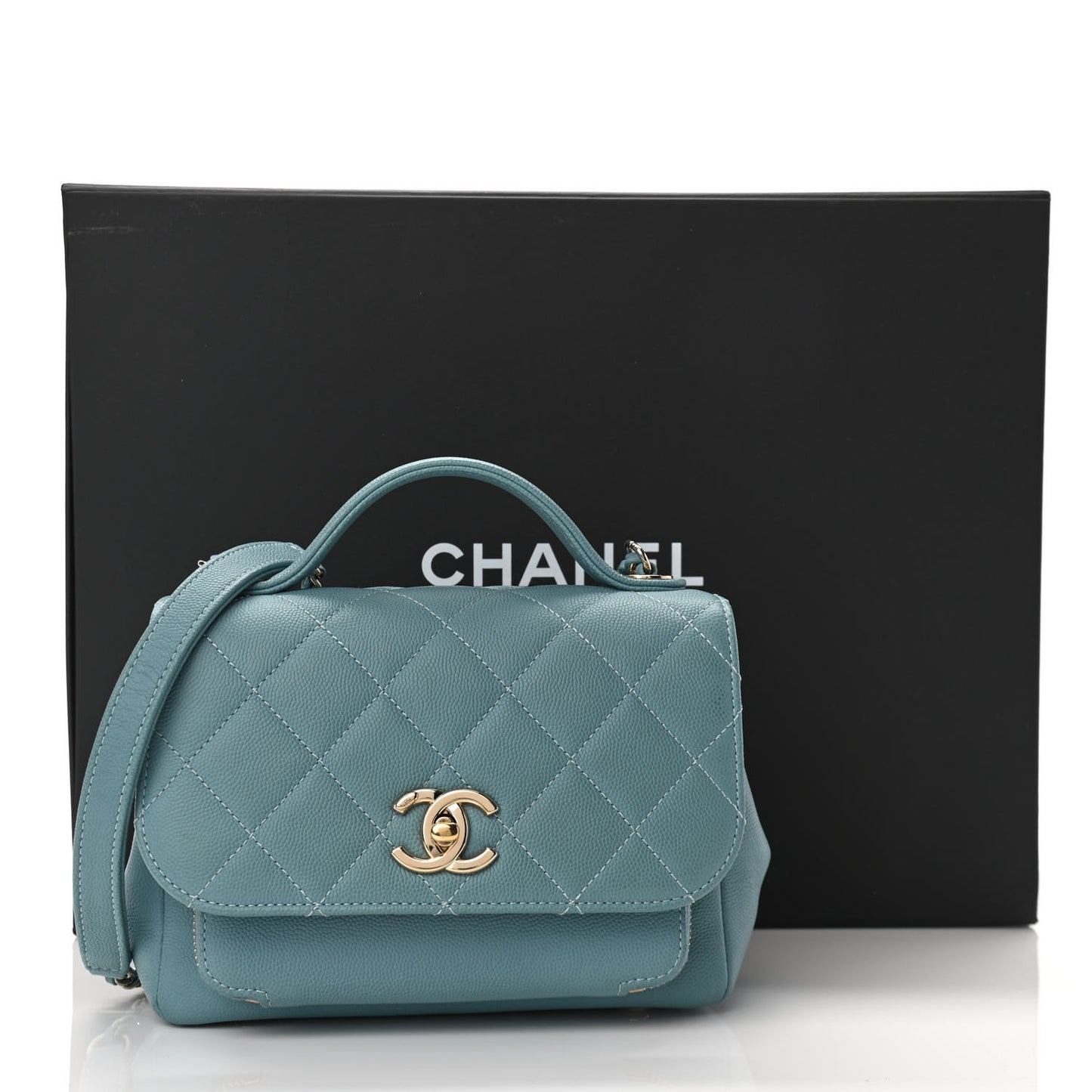 Caviar Quilted Mini Business Affinity Flap Light Blue