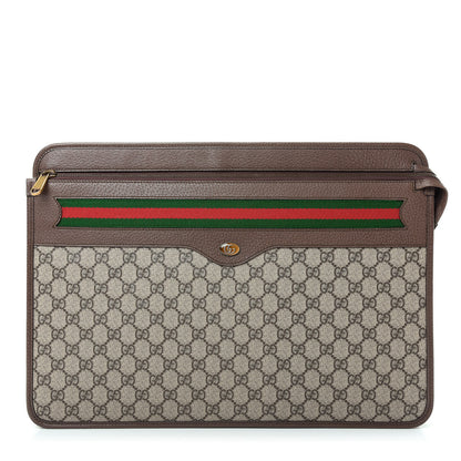 Gucci GG Supreme Monogram Textured Calfskin Web Ophidia Documents Holder Beige Ebony New Acero 1 of 7